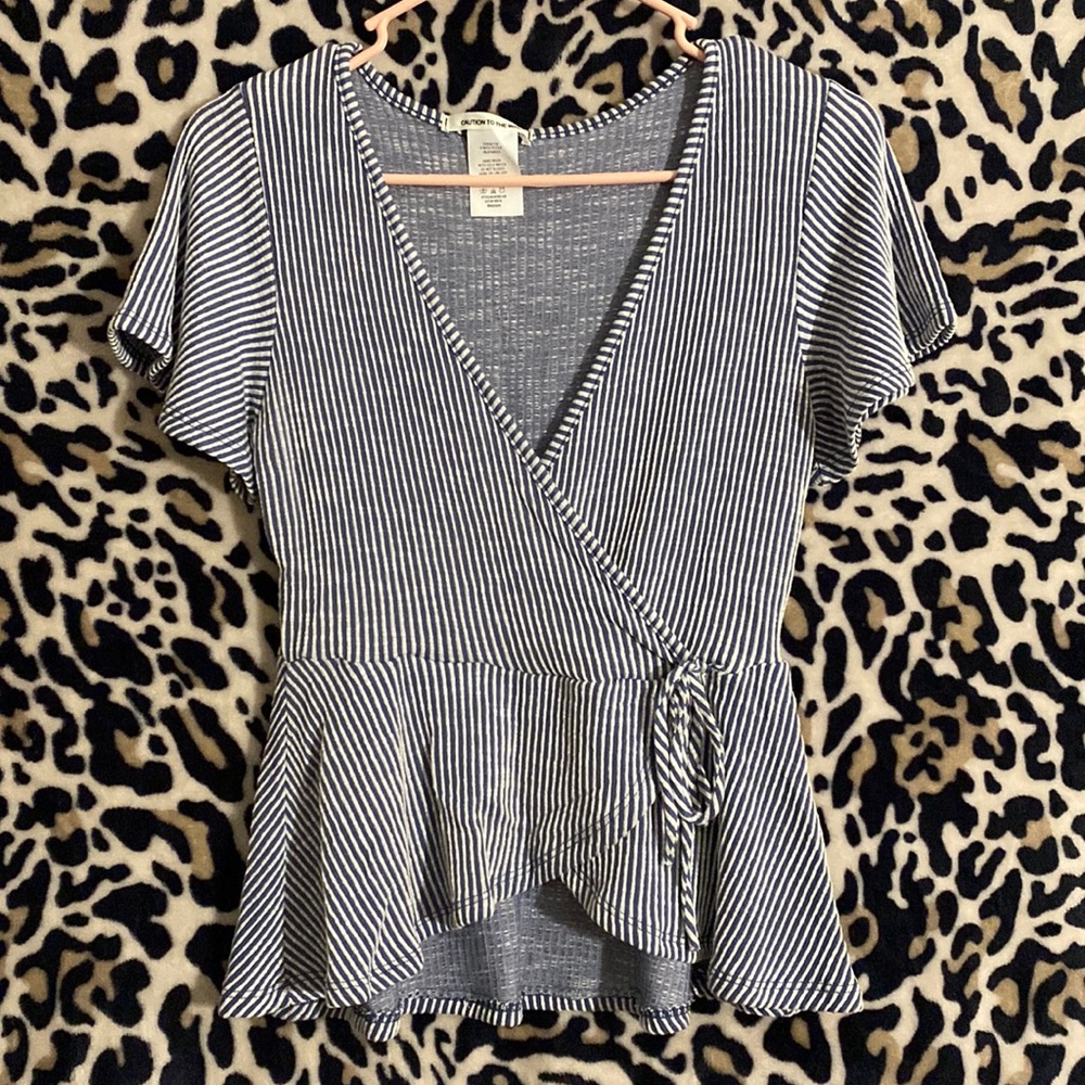 Medium (juniors) Blue Top with White Stripes